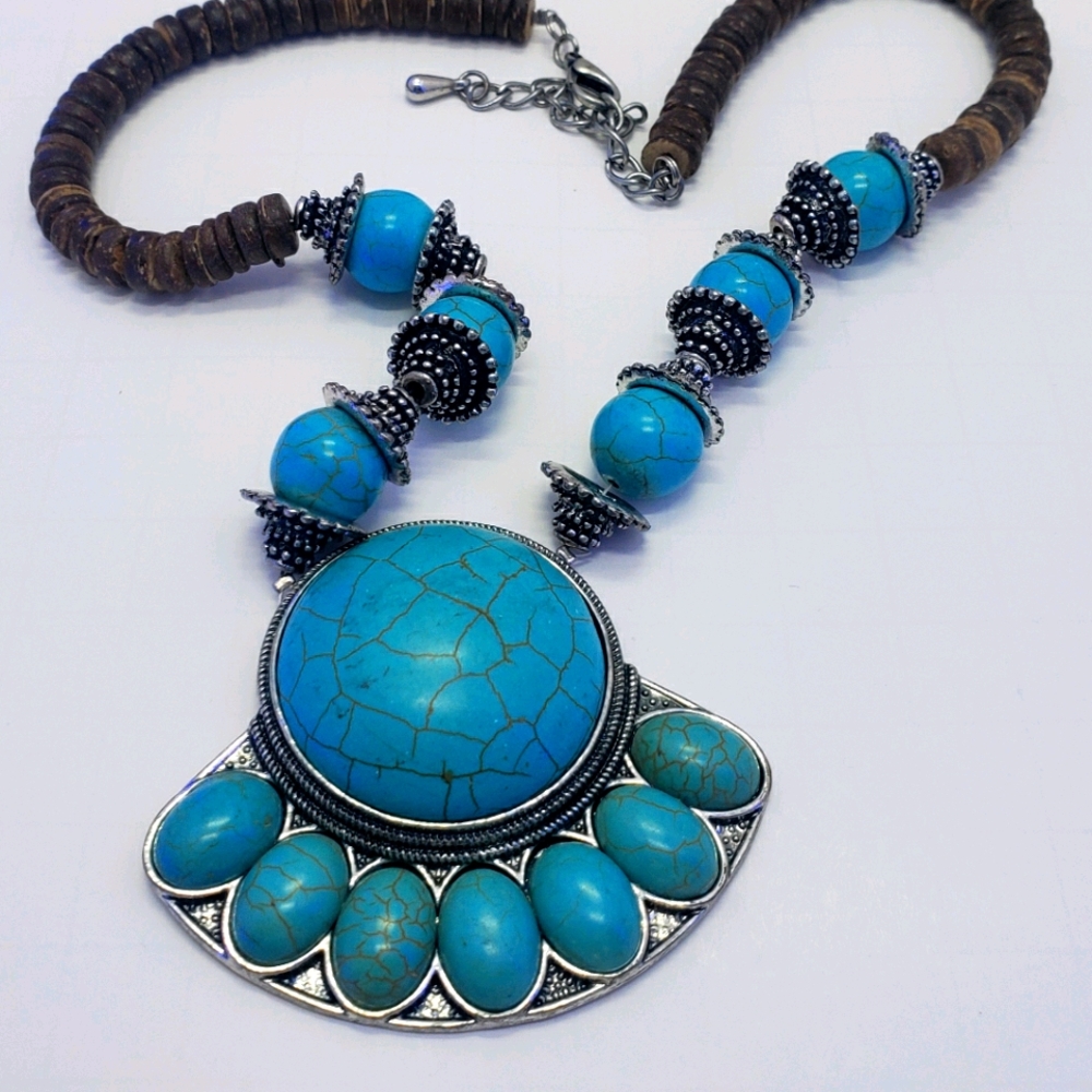 NECKLACE -Howelite Necklace 2.5” By 3” Pendant